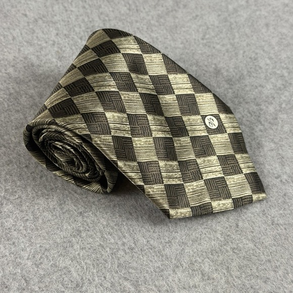Versace Other - Vintage Versace Classic V2 Silk Tie Gray Silver Checkerboard Italy 58x4"